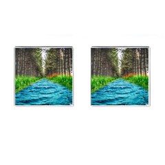 River Forest Landscape Nature Cufflinks (square) by Celenk