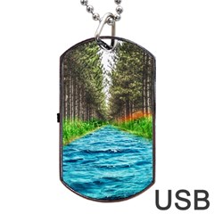 River Forest Landscape Nature Dog Tag Usb Flash (one Side) by Celenk