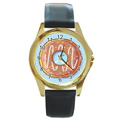 Dessert Food Donut Sweet Decor Chocolate Bread Round Gold Metal Watch by Uceng