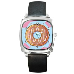 Dessert Food Donut Sweet Decor Chocolate Bread Square Metal Watch by Uceng