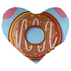 Dessert Food Donut Sweet Decor Chocolate Bread Large 19  Premium Flano Heart Shape Cushions by Uceng