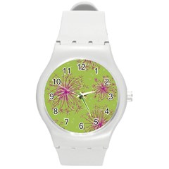 Dandelion Flower Background Nature Flora Drawing Round Plastic Sport Watch (m) by Uceng