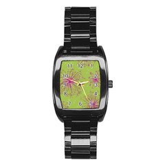 Dandelion Flower Background Nature Flora Drawing Stainless Steel Barrel Watch by Uceng