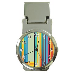 Colorful Rainbow Striped Pattern Stripes Background Money Clip Watches by Uceng