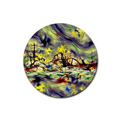 Abstract Arts Psychedelic Art Experimental Rubber Round Coaster (4 Pack) by Uceng