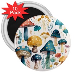 Mushroom Forest Fantasy Flower Nature 3  Magnets (10 Pack)  by Uceng