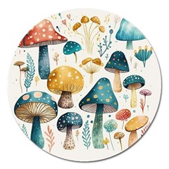 Mushroom Forest Fantasy Flower Nature Magnet 5  (round) by Uceng