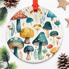 Mushroom Forest Fantasy Flower Nature Round Ornament (two Sides) by Uceng