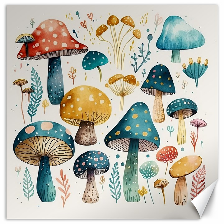 Mushroom Forest Fantasy Flower Nature Canvas 16  x 16 