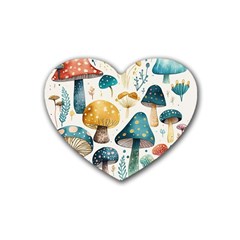 Mushroom Forest Fantasy Flower Nature Rubber Heart Coaster (4 Pack) by Uceng