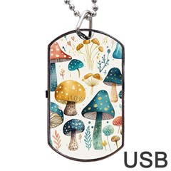 Mushroom Forest Fantasy Flower Nature Dog Tag Usb Flash (two Sides) by Uceng