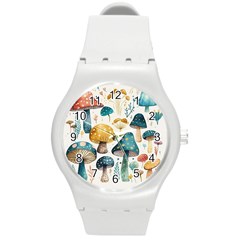 Mushroom Forest Fantasy Flower Nature Round Plastic Sport Watch (m) by Uceng