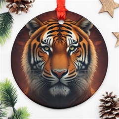 Tiger Animal Feline Predator Portrait Carnivorous Ornament (round) by Uceng