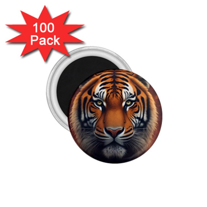 Tiger Animal Feline Predator Portrait Carnivorous 1.75  Magnets (100 pack) 