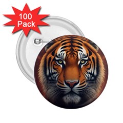 Tiger Animal Feline Predator Portrait Carnivorous 2 25  Buttons (100 Pack)  by Uceng