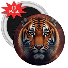 Tiger Animal Feline Predator Portrait Carnivorous 3  Magnets (10 Pack)  by Uceng