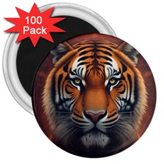 Tiger Animal Feline Predator Portrait Carnivorous 3  Magnets (100 Pack) by Uceng