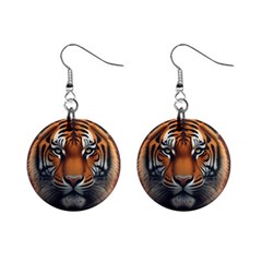 Tiger Animal Feline Predator Portrait Carnivorous Mini Button Earrings by Uceng