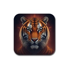 Tiger Animal Feline Predator Portrait Carnivorous Rubber Square Coaster (4 Pack) by Uceng