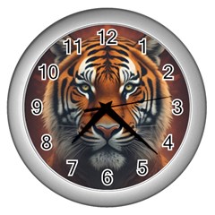 Tiger Animal Feline Predator Portrait Carnivorous Wall Clock (silver) by Uceng