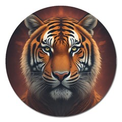 Tiger Animal Feline Predator Portrait Carnivorous Magnet 5  (round) by Uceng