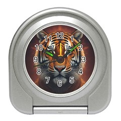 Tiger Animal Feline Predator Portrait Carnivorous Travel Alarm Clock by Uceng