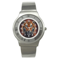 Tiger Animal Feline Predator Portrait Carnivorous Stainless Steel Watch by Uceng