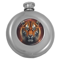 Tiger Animal Feline Predator Portrait Carnivorous Round Hip Flask (5 Oz) by Uceng