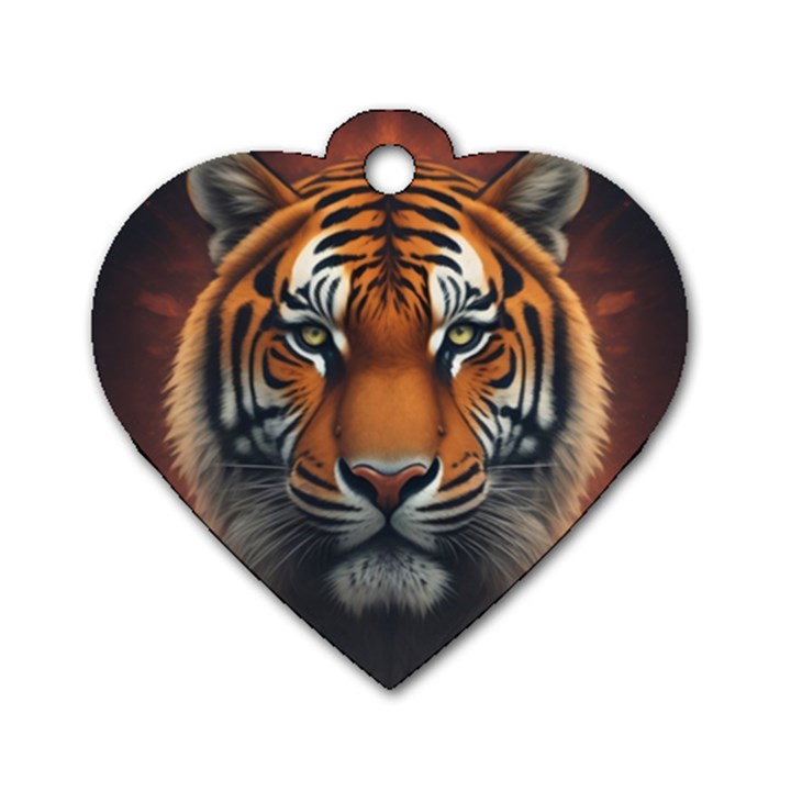 Tiger Animal Feline Predator Portrait Carnivorous Dog Tag Heart (One Side)