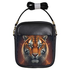 Tiger Animal Feline Predator Portrait Carnivorous Girls Sling Bag by Uceng