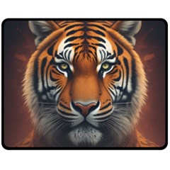 Tiger Animal Feline Predator Portrait Carnivorous Fleece Blanket (medium) by Uceng