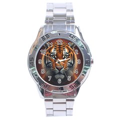 Tiger Animal Feline Predator Portrait Carnivorous Stainless Steel Analogue Watch by Uceng