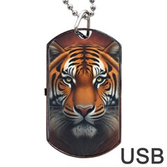 Tiger Animal Feline Predator Portrait Carnivorous Dog Tag Usb Flash (two Sides) by Uceng