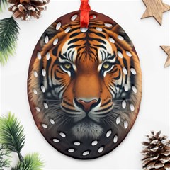 Tiger Animal Feline Predator Portrait Carnivorous Ornament (oval Filigree) by Uceng