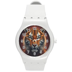 Tiger Animal Feline Predator Portrait Carnivorous Round Plastic Sport Watch (m) by Uceng