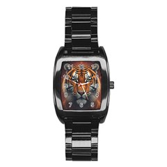 Tiger Animal Feline Predator Portrait Carnivorous Stainless Steel Barrel Watch by Uceng