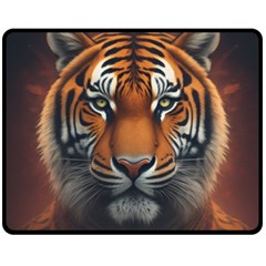 Tiger Animal Feline Predator Portrait Carnivorous Two Sides Fleece Blanket (medium) by Uceng