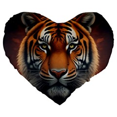 Tiger Animal Feline Predator Portrait Carnivorous Large 19  Premium Flano Heart Shape Cushions by Uceng