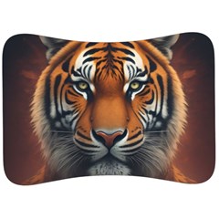 Tiger Animal Feline Predator Portrait Carnivorous Velour Seat Head Rest Cushion by Uceng