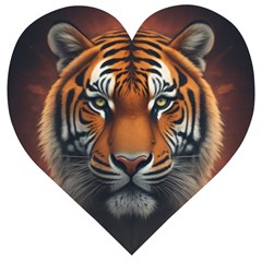 Tiger Animal Feline Predator Portrait Carnivorous Wooden Puzzle Heart by Uceng