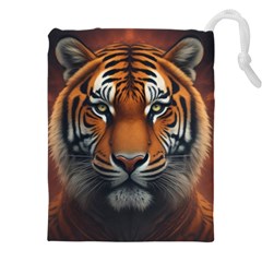 Tiger Animal Feline Predator Portrait Carnivorous Drawstring Pouch (5xl) by Uceng