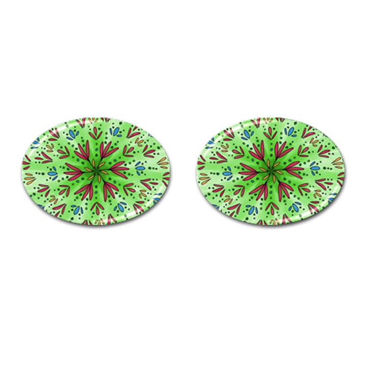 Flower Mandala Art Drawing Spring Background Cufflinks (Oval)