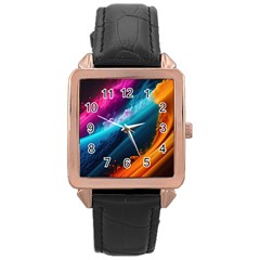 Abstract Art Artwork Rose Gold Leather Watch 