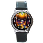 Ai Generated Mushrooms Wallpaper Round Metal Watch Front