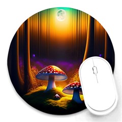 Ai Generated Mushrooms Wallpaper Round Mousepad by Uceng