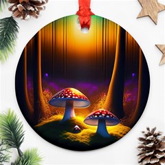 Ai Generated Mushrooms Wallpaper Ornament (round) by Uceng