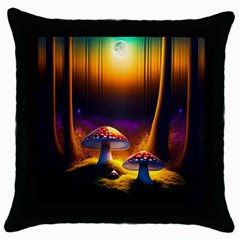 Ai Generated Mushrooms Wallpaper Throw Pillow Case (black) by Uceng