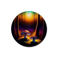 Ai Generated Mushrooms Wallpaper Rubber Coaster (round) by Uceng