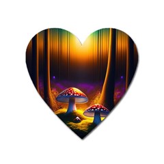 Ai Generated Mushrooms Wallpaper Heart Magnet by Uceng