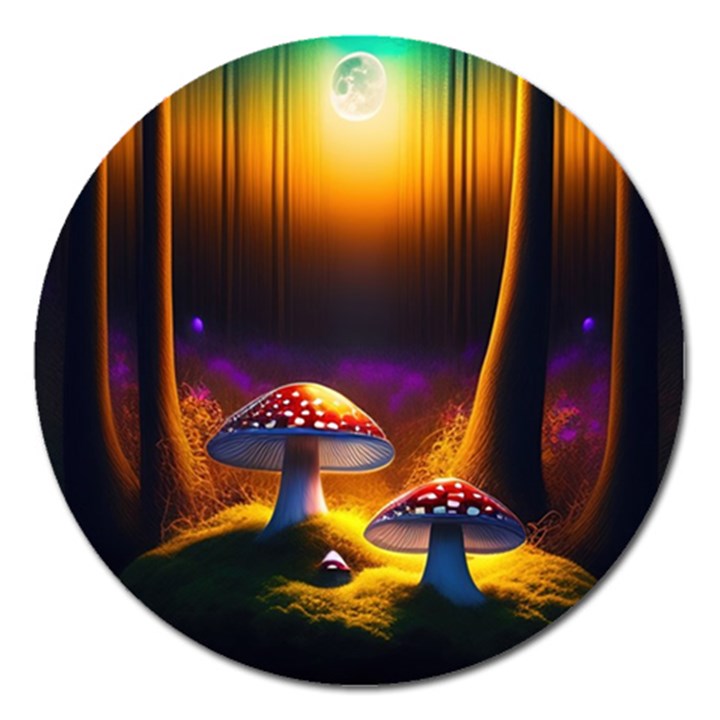 Ai Generated Mushrooms Wallpaper Magnet 5  (Round)